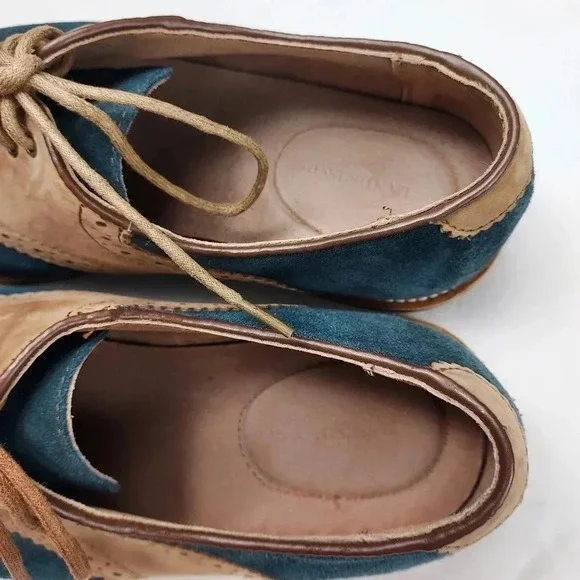 Land's End Mens Tan Leather and Blue Suede Lace Shoes Size 9 - Picture 9 of 14